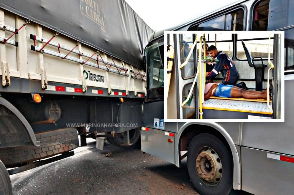 foto de Cinco pessoas ficam feridas em acidente envolvendo ônibus do transporte coletivo e uma carreta, entre Paiçandu e Maringá