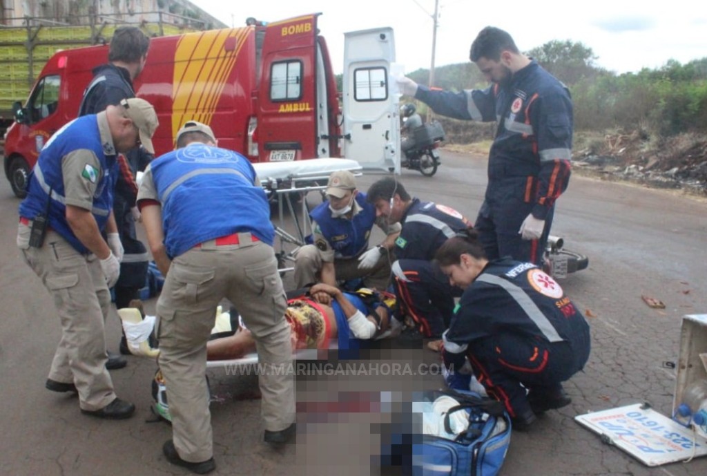 foto de Motociclista sofre ferimentos graves ao bater em lateral de caminhão em Maringá