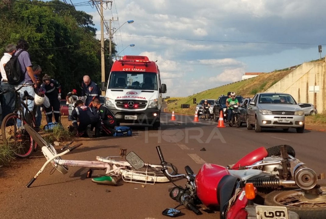 foto de Motociclista e ciclista ficam feridas após colisão na marginal da PR-323