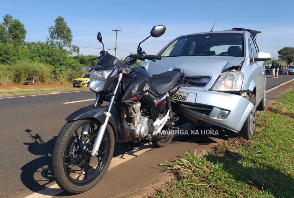 foto de Motociclista é socorrido de helicóptero após ter moto atingida por carro na rodovia BR-376 em Maringá