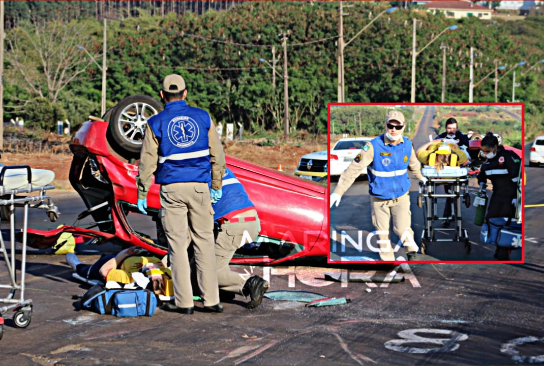 foto de Mulher fica ferida após tentar desviar de buraco e capotar carro no Contorno Sul em Maringá