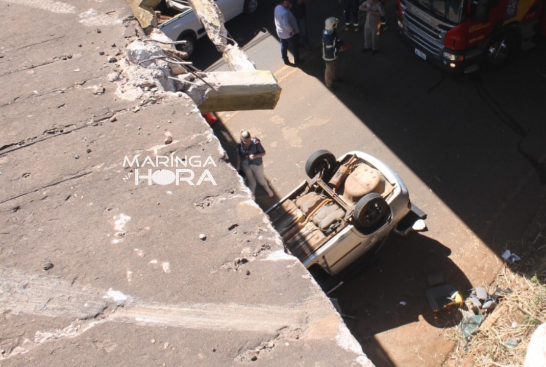 foto de Motorista fica ferida após carro despencar de viaduto em Maringá