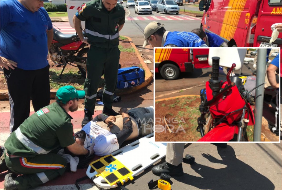 foto de Motociclista bate em placa de sinalização após acidente em Maringá 