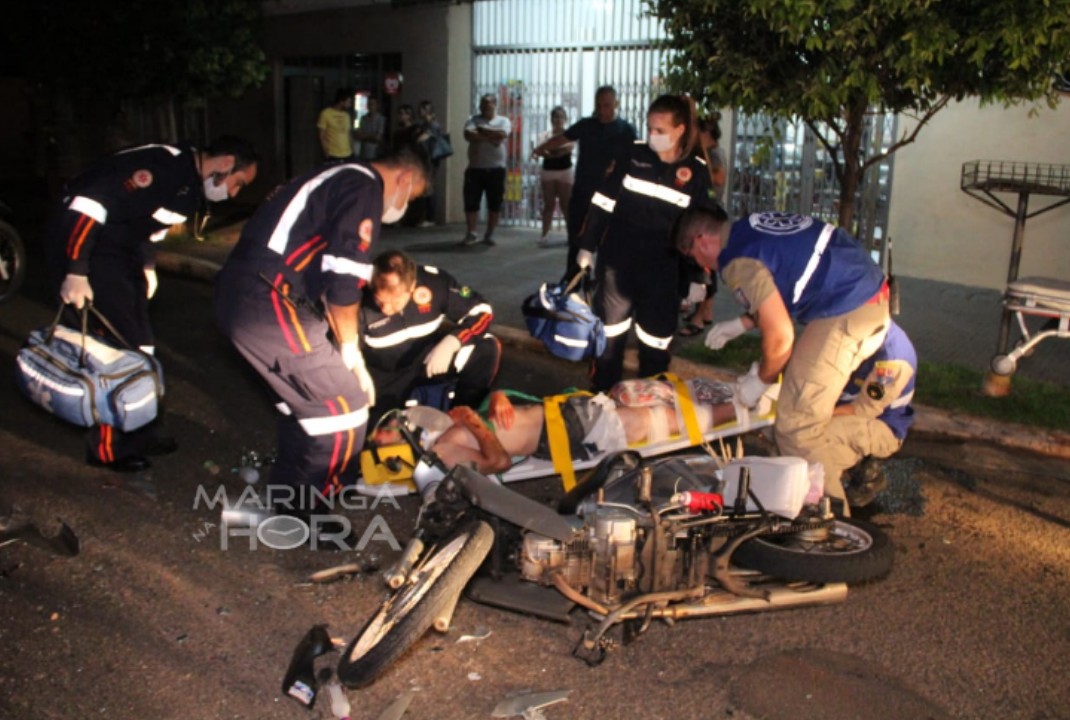 foto de Motociclista fica gravemente ferido após bater moto em traseira de carro em Maringá