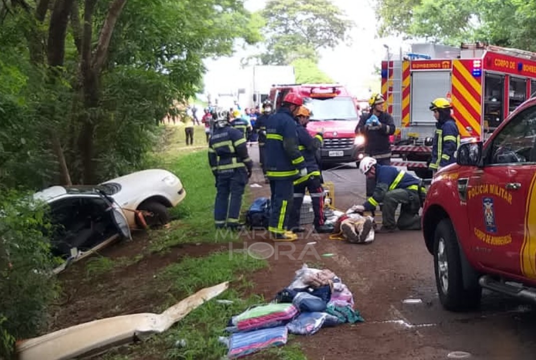 foto de Motorista e passageiro ficaram presos às ferragens após acidente grave entre Maringá e Iguaraçu