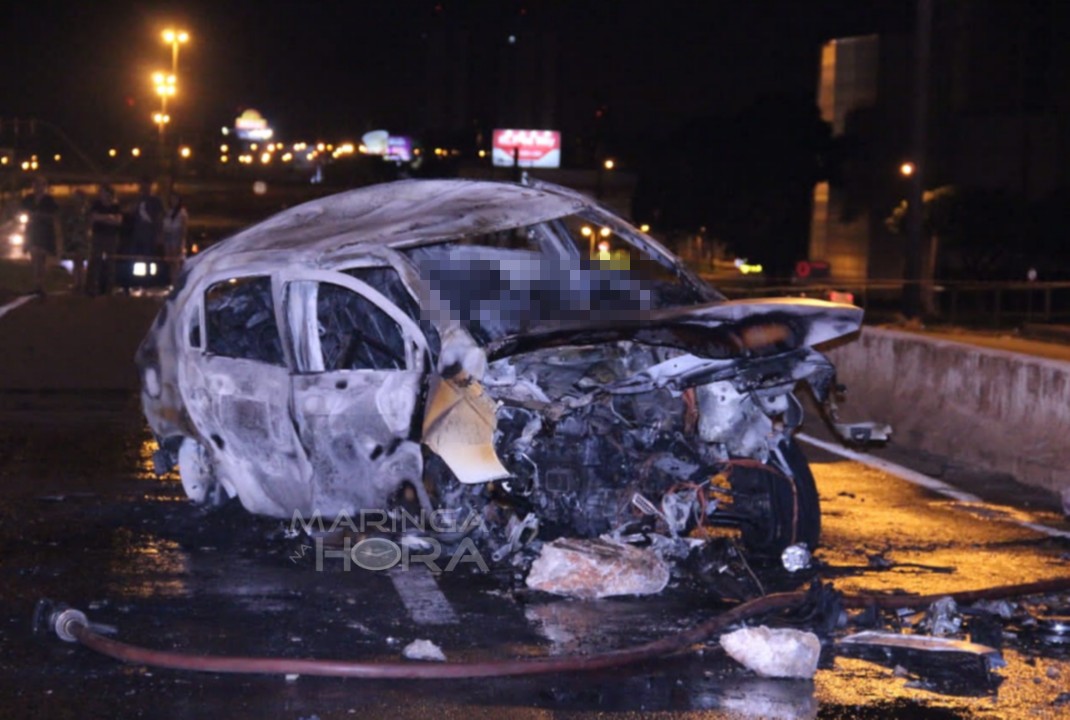 foto de Carro explode e motorista morre carbonizado após batida em Maringá