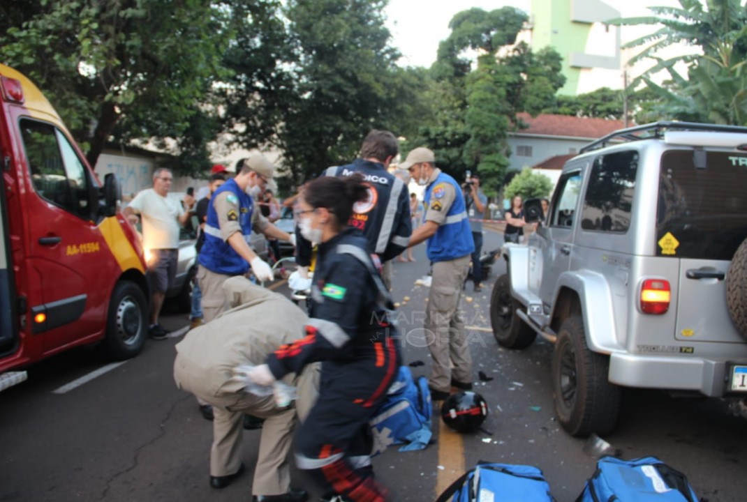 foto de Motociclista é socorrido em estado grave após bater de frente contra Jeep em Maringá