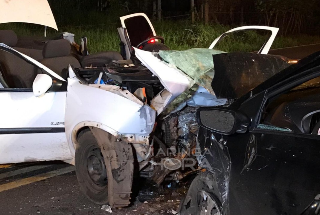 foto de Colisão frontal entre veículos deixa duas pessoas gravemente feridos no Contorno Sul de Maringá