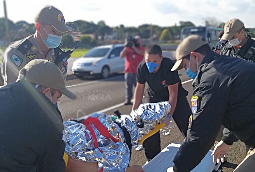 foto de Motociclista sofre grave acidente após atingir uma peça que estava no meio da pista do Contorno Norte de Maringá