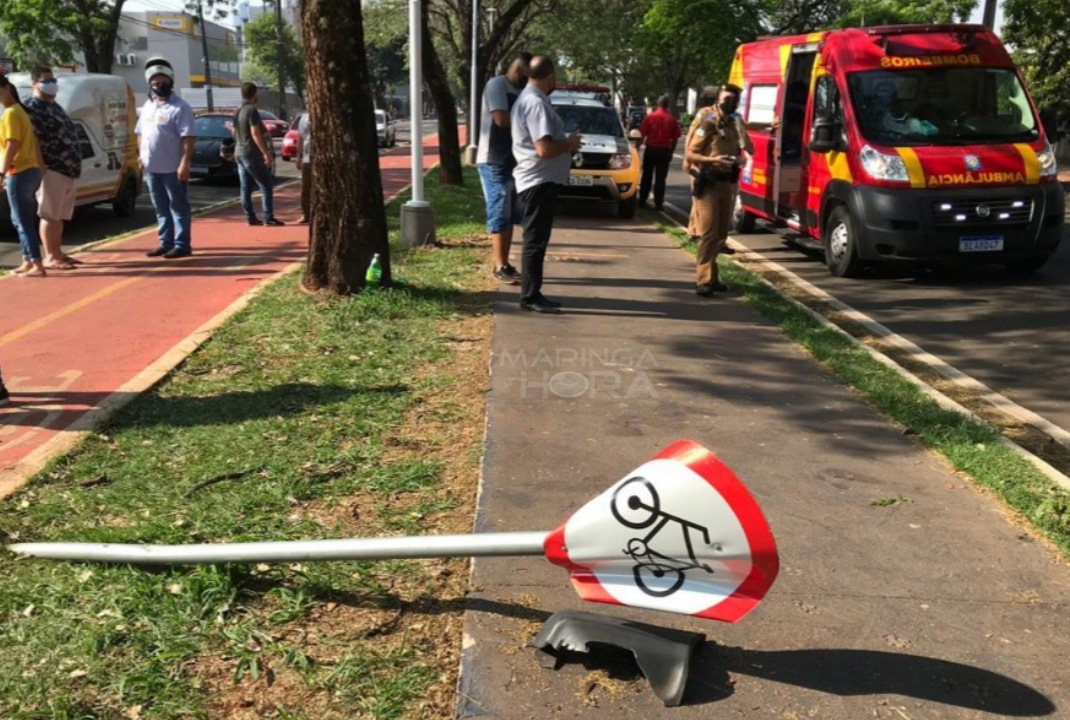 foto de Motorista com sinais de embriaguez atropela ciclista e colide contra carro estacionado em Maringá