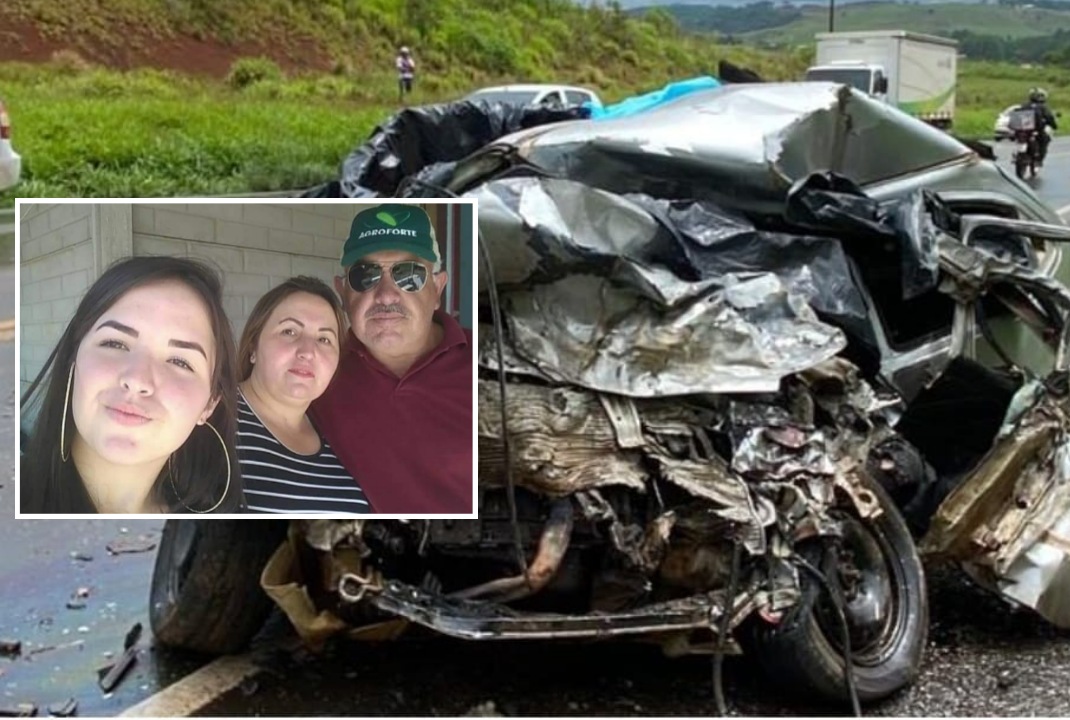 foto de Tragédia: colisão entre carro e caminhão mata pai, mãe e filha