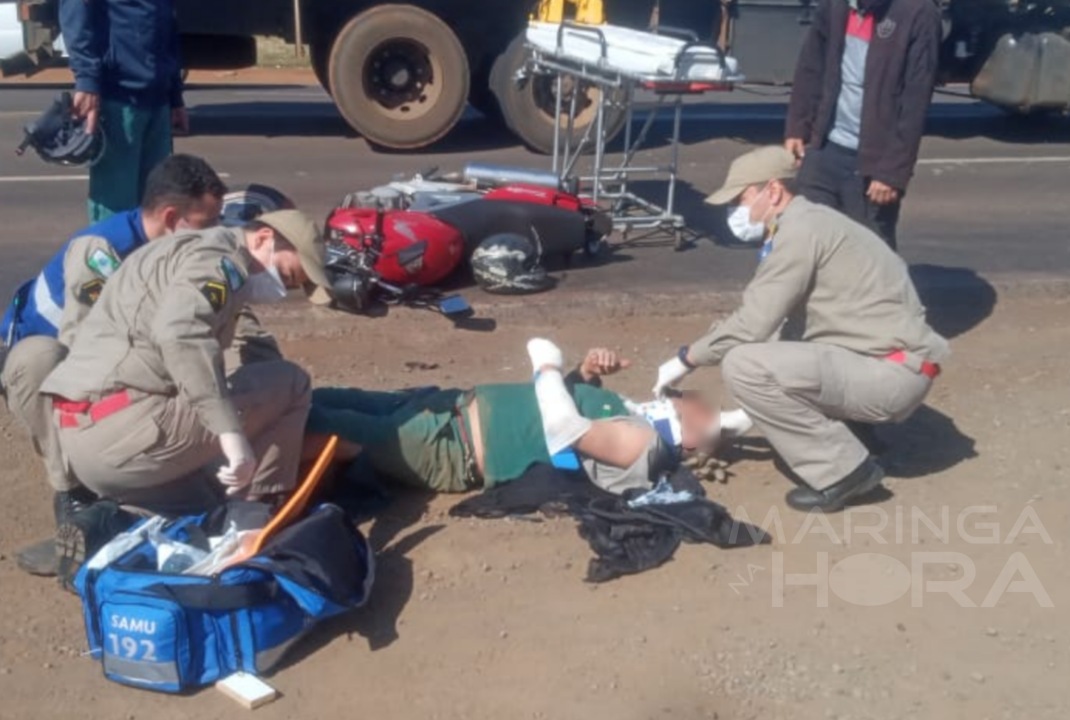 foto de Motociclista sofre uma fratura de punho, além de uma laceração na perna em acidente no Contorno Sul de Maringá