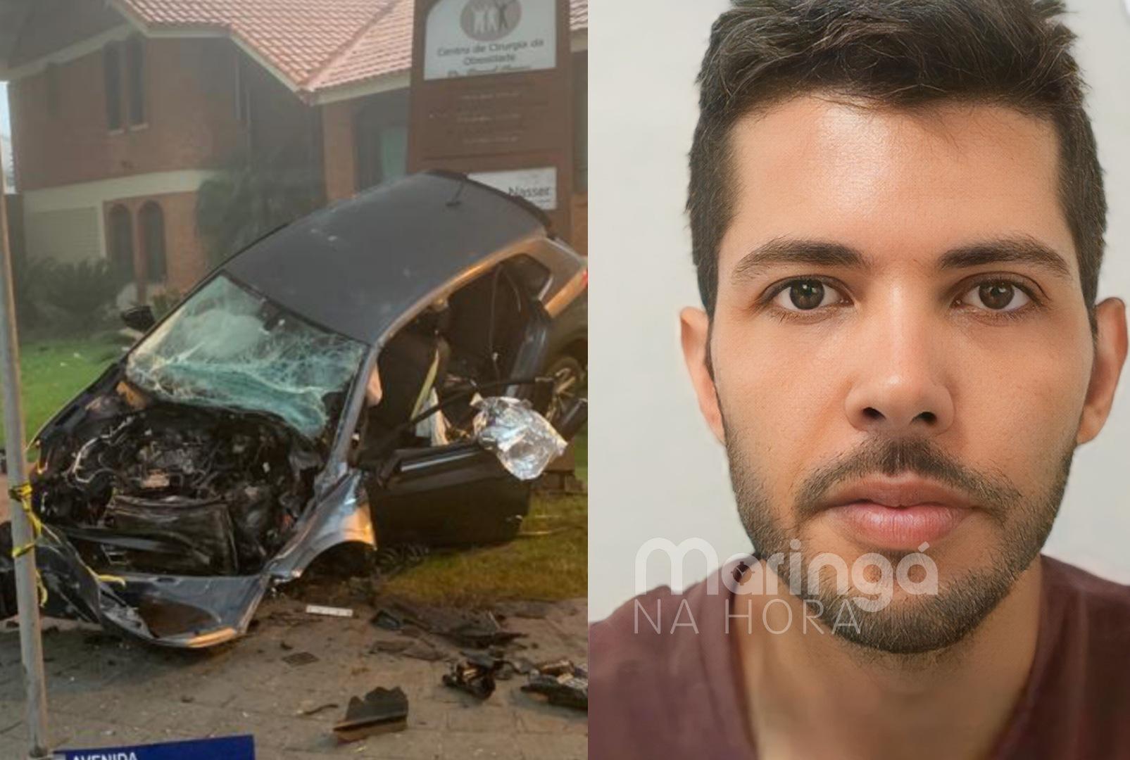 foto de Morre segunda vítima de acidente que deixou o carro totalmente destruído após bater contra árvore em Maringá