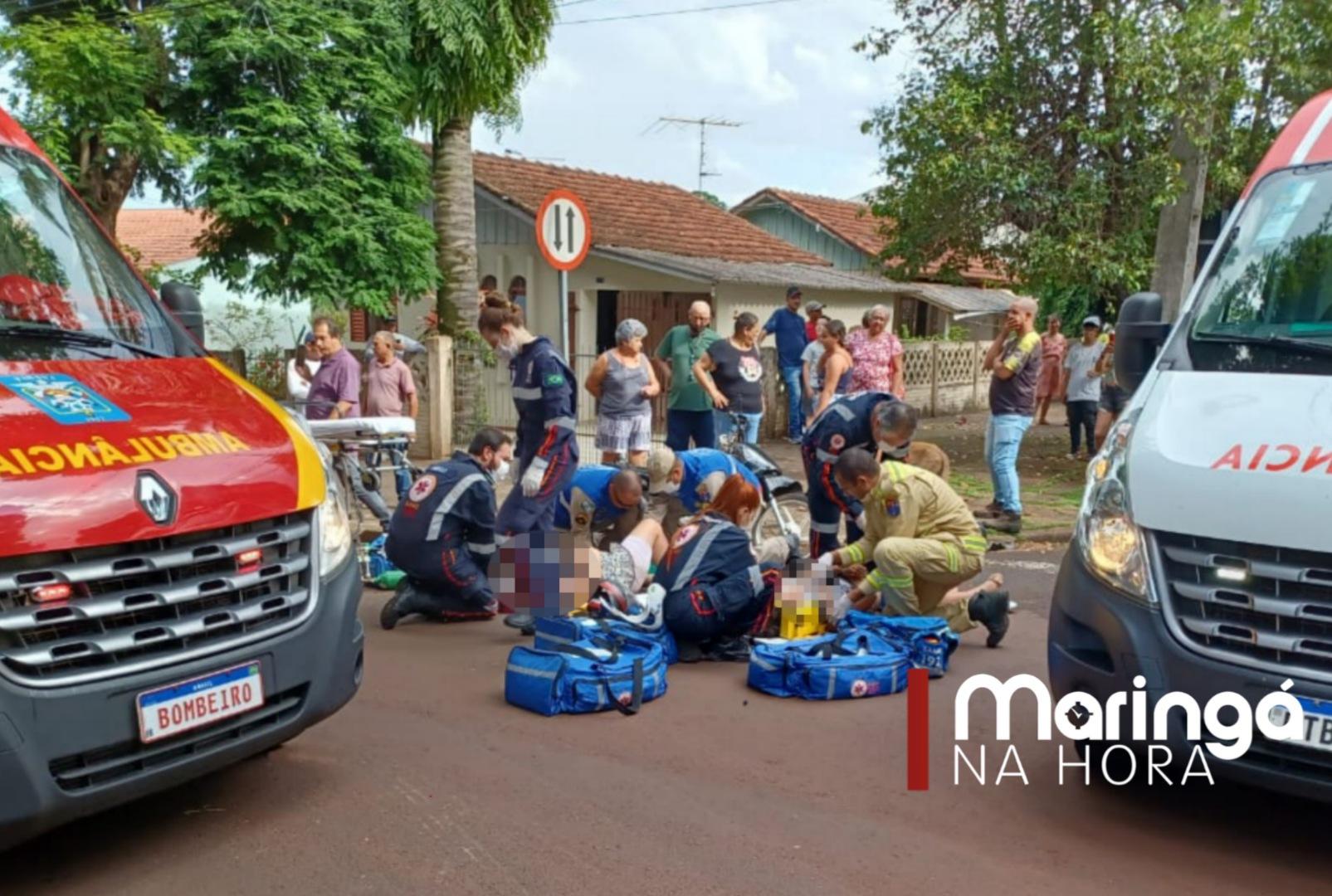 foto de Colisão entre moto e caminhão deixa mãe e filha feridas em Maringá