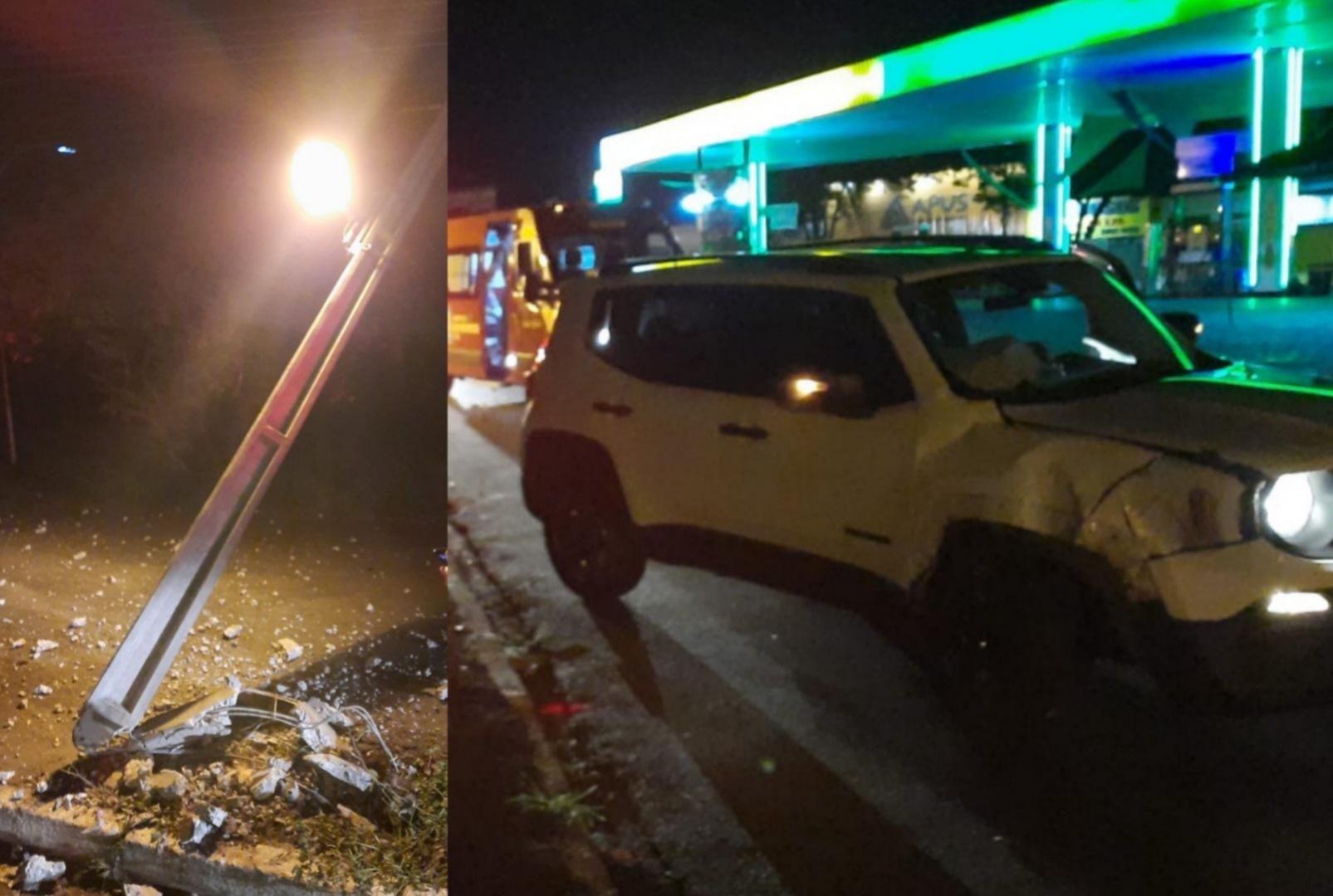 foto de Veículo arranca poste durante batida e mulher acaba ficando ferida em Maringá