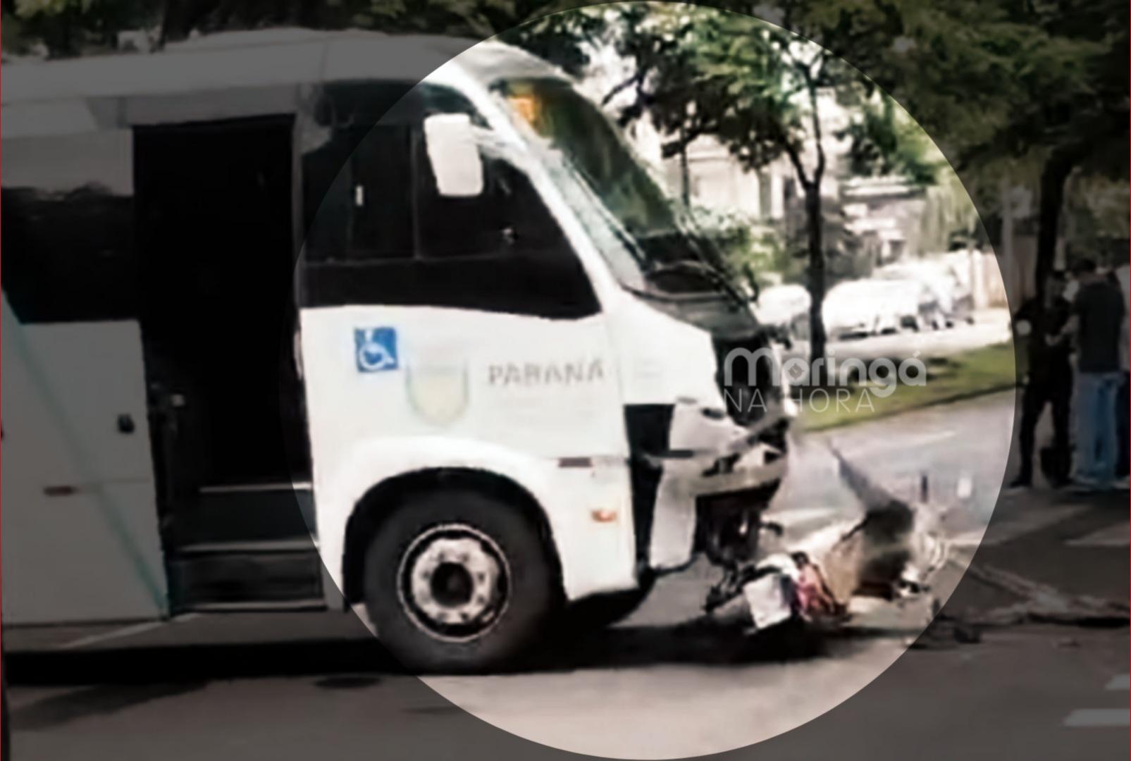 foto de Colisão entre micro-ônibus e moto deixa duas pessoas feridas em Maringá