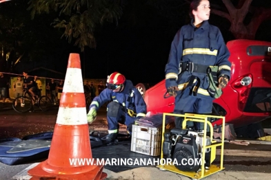 foto de Mulher fica ferida após veículo capotar em Maringá