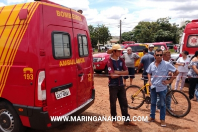 foto de Maringá; carro invade terreno baldio, bate em muro e duas pessoas ficam gravemente feridas