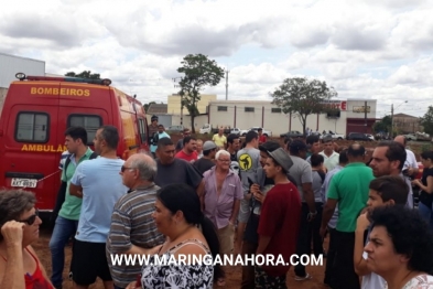 foto de Maringá; carro invade terreno baldio, bate em muro e duas pessoas ficam gravemente feridas