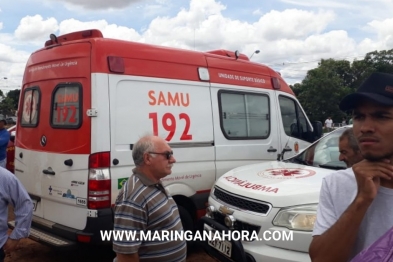 foto de Maringá; carro invade terreno baldio, bate em muro e duas pessoas ficam gravemente feridas