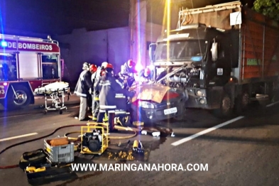 foto de Homem fica preso às ferragens após colisão com caminhão em Maringá 