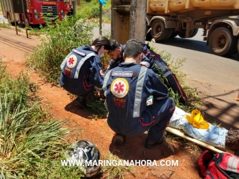 foto de Motoboy fica ferido após acidente com carreta na marginal da PR-323 entre Maringá e Paiçandu