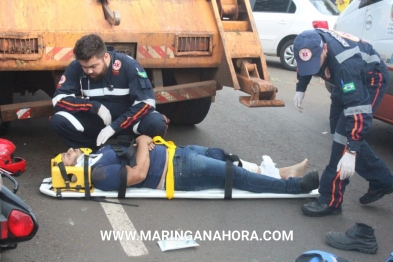 foto de Acidente entre moto e caminhão deixa jovem com ferimentos graves em uma das pernas em Maringá 