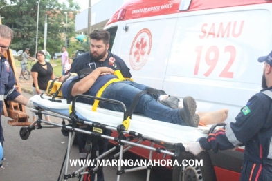 foto de Acidente entre moto e caminhão deixa jovem com ferimentos graves em uma das pernas em Maringá 