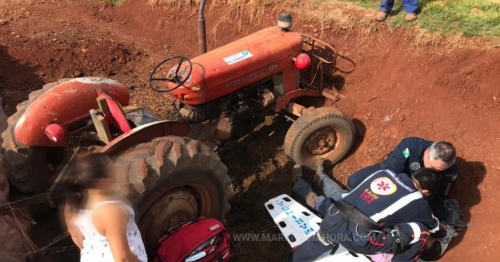 Agricultor é socorrido de helicóptero após ser ejetado de trator em Marialva