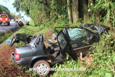 foto de Milagre na rodovia;  Três pessoas ficam feridas após veículos baterem e capotarem em Maringá