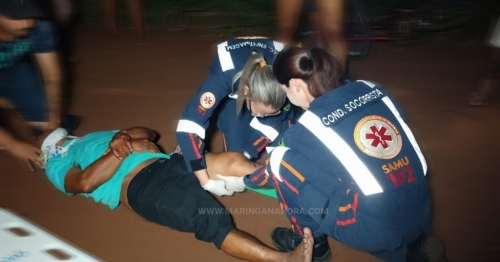 Duas pessoas ficam feridas em acidente envolvendo moto e bicicleta em Paiçandu