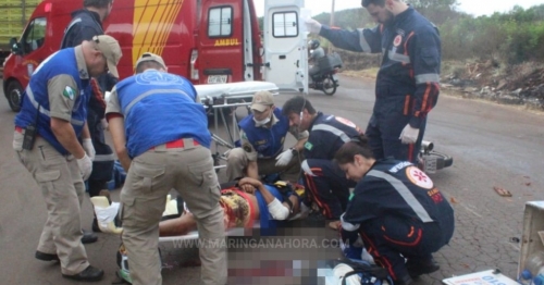 Motociclista sofre ferimentos graves ao bater em lateral de caminhão em Maringá