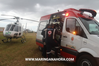 foto de Bebê é resgatado de helicóptero, após grave acidente na PR-486; o pai morreu e a mãe ficou gravemente ferida