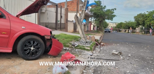 foto de Motorista é socorrido inconsciente após bater carro e derrubar poste em Maringá