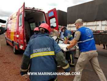 foto de Caminhoneiro fica preso às ferragens após acidente envolvendo carreta e motociclista na PR-323