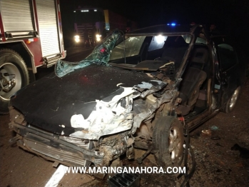 foto de Motorista fica ferido após acidente entre carro e carreta entre Paiçandu e o Distrito de Água Boa