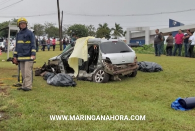 foto de Casal morre e filho de 13 anos fica gravemente ferido em acidente entre carreta e carro na PR-317, entre Maringá e Iguaraçu