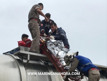 foto de Funcionário de lava-jato em Maringá, é resgatado de dentro de tanque de caminhão após passar mal