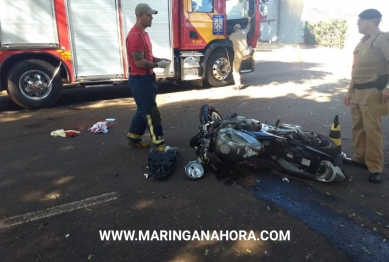 foto de Motociclista fica gravemente ferido após colidir contra veículo em Maringá