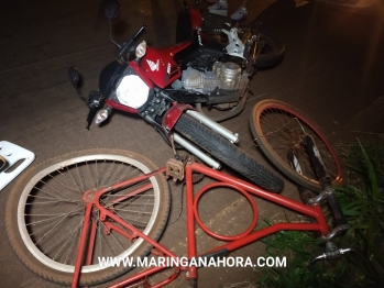 foto de Colisão entre moto e bicicleta, deixa três pessoas feridas na saída da rodovia que da acesso a marginal em Paiçandu