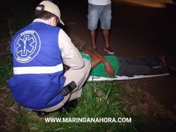 foto de Colisão entre moto e bicicleta, deixa três pessoas feridas na saída da rodovia que da acesso a marginal em Paiçandu