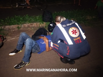 foto de Colisão entre moto e bicicleta, deixa três pessoas feridas na saída da rodovia que da acesso a marginal em Paiçandu