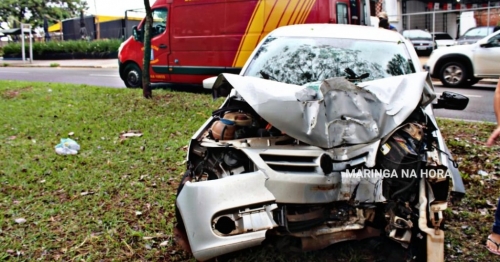 Motorista bate em árvore e fica gravemente ferido em Maringá