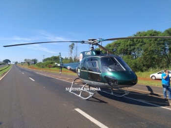 foto de Motociclista é socorrido de helicóptero após ter moto atingida por carro na rodovia BR-376 em Maringá