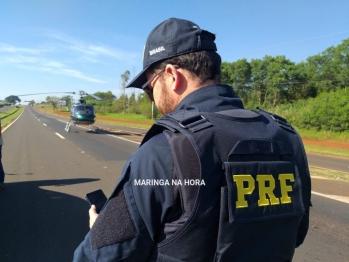 foto de Motociclista é socorrido de helicóptero após ter moto atingida por carro na rodovia BR-376 em Maringá