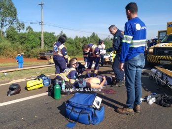 foto de Motociclista é socorrido de helicóptero após ter moto atingida por carro na rodovia BR-376 em Maringá