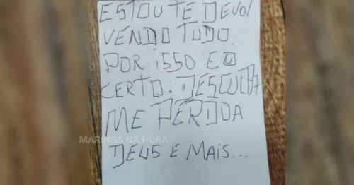 Ladrão arrependido devolve produtos furtados e deixa carta para vítima pedindo perdão em Maringá - Me perdoa Deus é mais