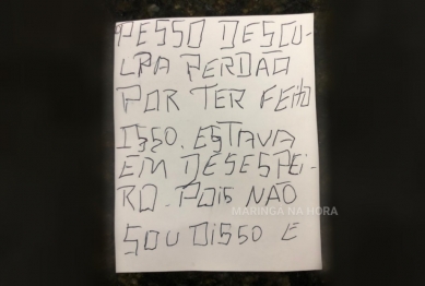 foto de Ladrão arrependido devolve produtos furtados e deixa carta para vítima pedindo perdão em Maringá - Me perdoa Deus é mais