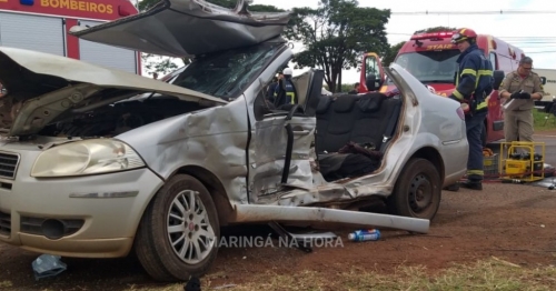 Colisão entre carro e camionete deixa três pessoas feridas em Maringá