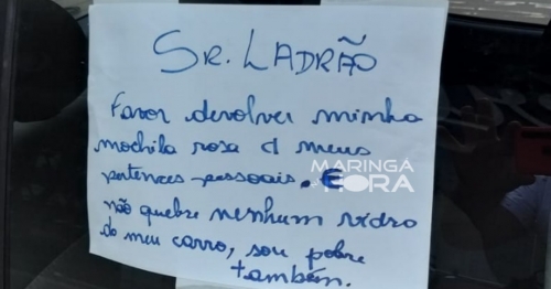 Vítima de roubo deixa cartaz para ladrão em Maringá